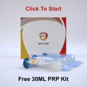 BTR PRP 30mL starter kit components arranged in flat lay view